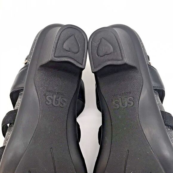 SAS Allegro Leather Heeled  Sandals Women's 11 M Strappy Black Elastic Mid Heels - Picture 10 of 11